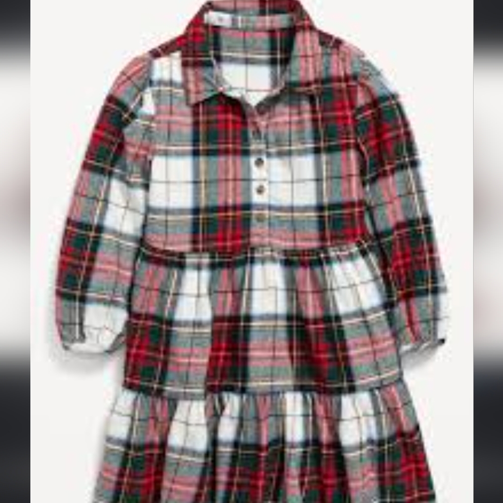 Old Navy Long Sleeve Tiered Plaid Flannel Dress